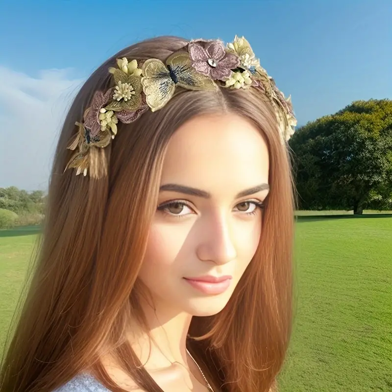 1PC Vintage Glamour Butterfly Flower Headband - Elegant  Hair  Decorative Design, and Comfortable Wear for Women's Daily