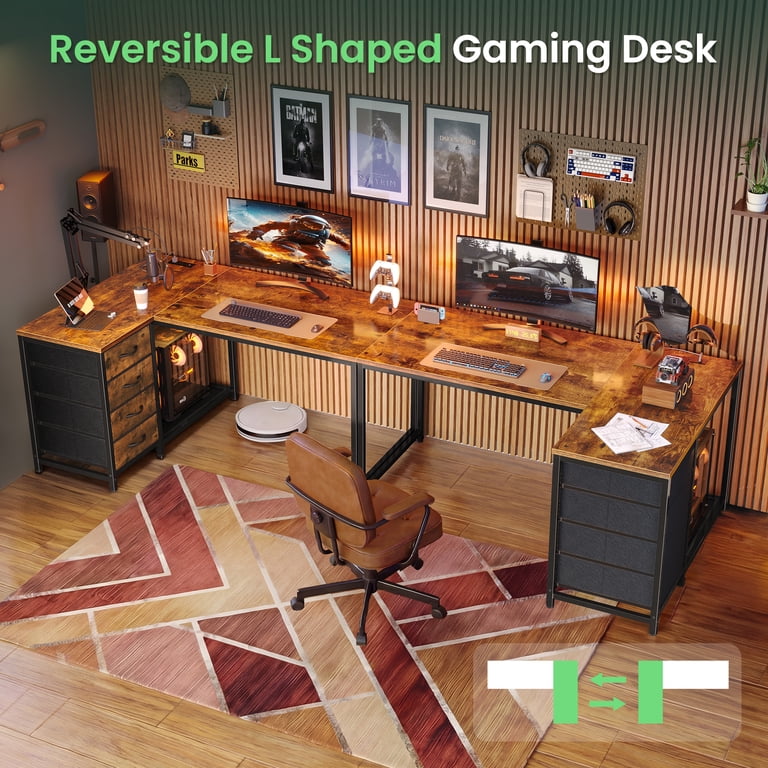Amadwell 43.3" L-Shaped Desk with Power Outlets, Brown photo 6