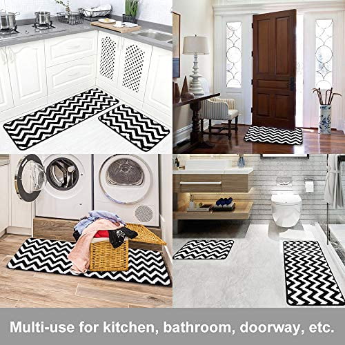 17x48+17x24 Carvapet 2 Pieces Microfiber Chevron Non-Slip Soft Kitchen Mat Bath Rug Doormat Runner Carpet Set Orange