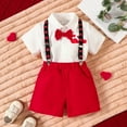 thumbnail image 2 of VNKIDY Valentine's Day Toddler Boys Casual Gentleman Set Heart Prints Short Sleeve Collared Shirt Elastic Waisted Suspenders Shorts For Daily Outdoor Wear Soft Outfit, 2 of 8