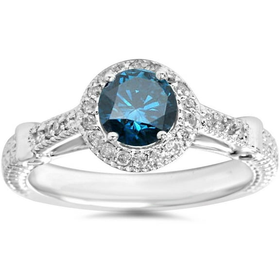 Pompeii 1ct Cathedral Vintage Blue Diamond Engagement Ring 14K White Gold (G/H,I2)