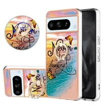 Feishell for Google Pixel 8 Pro Case with Rotating Metal Ring Kickstand, Stylish Thin IMD Marble Flower Pattern Cover Shockproof Lightweight Slim Fit Girls Women Phone Case for Google Pixel 8 Pro,C