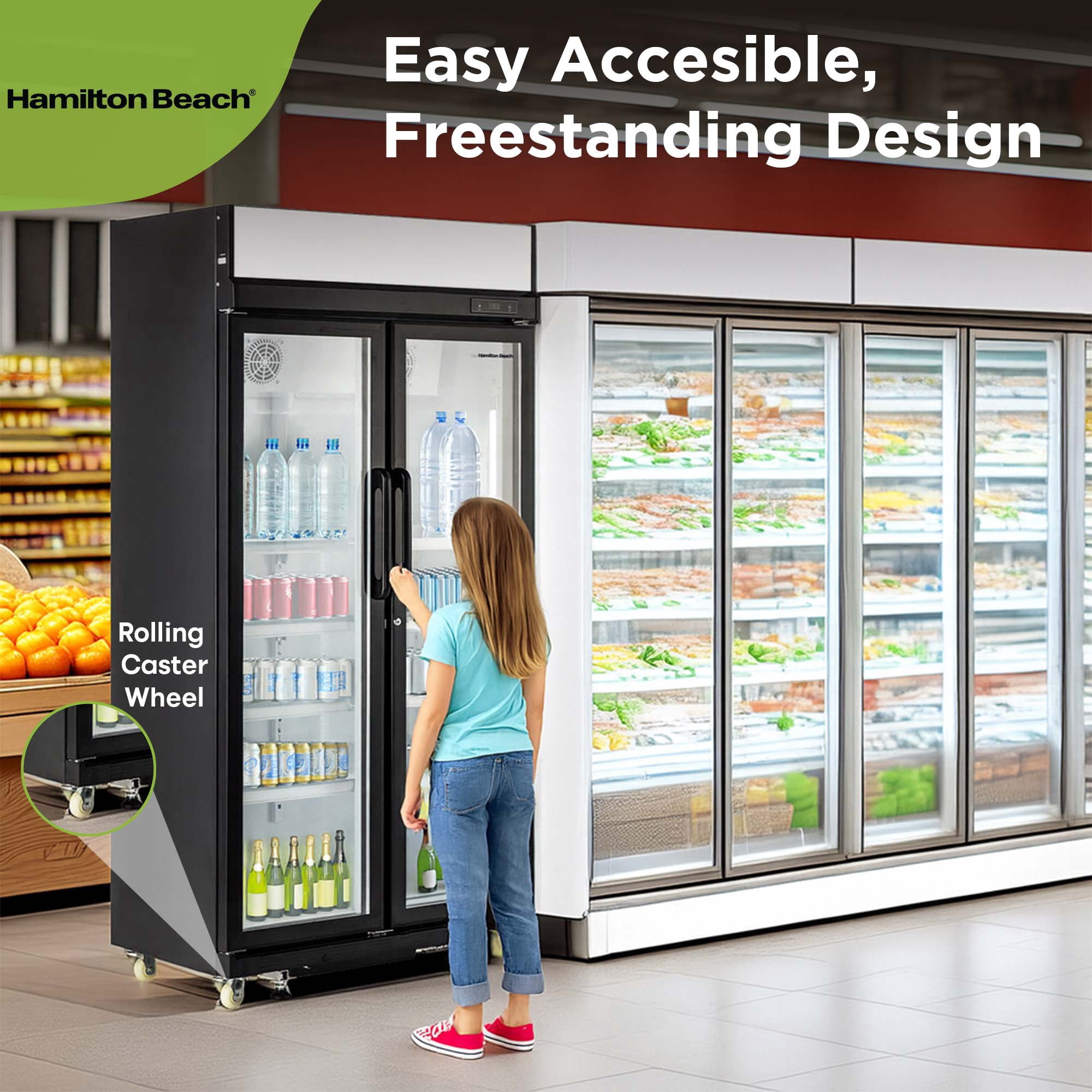 Hamilton Beach 20.5 Cu Ft Commercial Glass Door Refrigerator -W:39.4" x L:23.2" X H: 79.3" (Black)