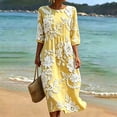 thumbnail image 7 of VBVC Women's and Women's Plus 3/4 Sleeve Midi Dress, Summer Casual Crew Neck Dress For Women, Ladies' Loose Fit Floral Dress with Pockets,Yellow,S-5XL, 7 of 7