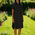 thumbnail image 2 of BXINGOHAI Women Dresses Summer Casual Short Sleeve Button Down Shirt Dresses Beach Cover Up with Pockets Black S, 2 of 6