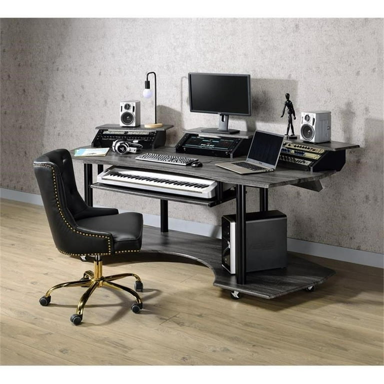 ACME Eleazar Wooden 4-Shelf Music Recording Studio Desk in Black