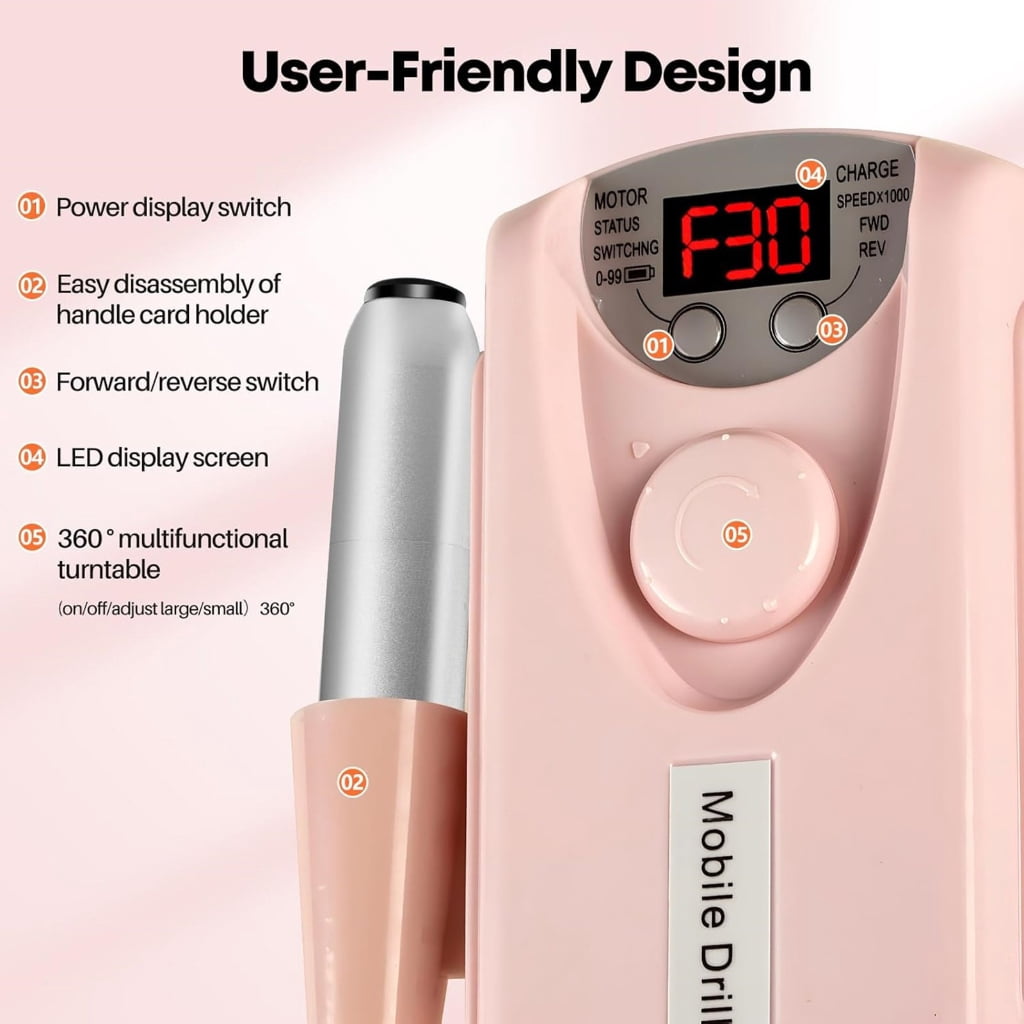 Rechargeable Acrylic Nail Drill Professional 30000 RPM Low Noise Manicure Care