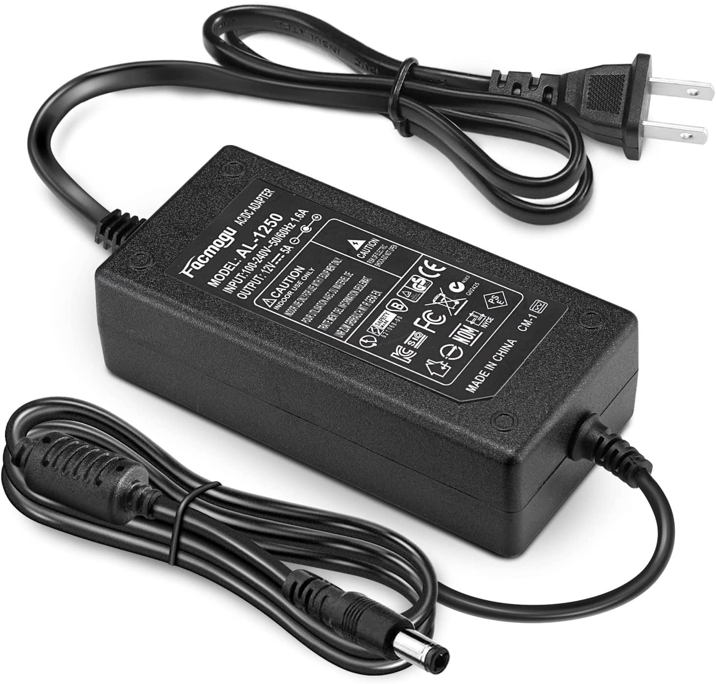 Facmogu 60W 12V 5A AC/DC Power Adapter, AC to DC 12V 5A Power Suppy, 12  Volts 5 Amps AC DC Table Top Adapter, 60 Watts 12V 5A Switching Power  Adaptor Converter, 5.5x2.5mm