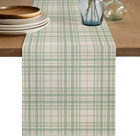 Buffalo Plaid Table Runner 108 Inches Long,Sage Green Olive Farmhouse Gingham Striped Cotton Linen Table Runners Dresser Scarves,Fabric Tabletop Scarf Furniture Cover for Home Dinner Party 13"x108"
