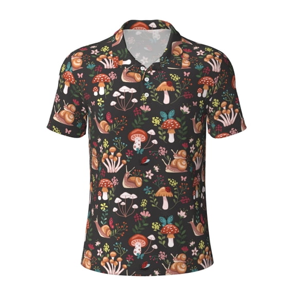 Kuqiui Mens Golf Polo Shirt Dry Fit Performance Sport Short Sleeve Golf Polo Shirts for Men-Mushroom Snail