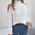 thumbnail image 7 of Ahdbta Women's Casual Sweaters Sexy Off Shoulder Mock Neck Pullover Tops Solid Color Lantern Long Sleeve Cable Knitted Sweaters, 7 of 7