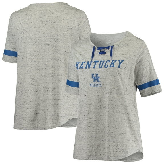 Women's Heathered Gray/Royal Kentucky Wildcats Plus Size Lace-Up V-Neck T-Shirt