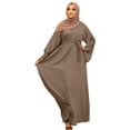 thumbnail image 2 of Women's Casual Dress Solid Dress Flare Sleeve Abaya Elegant Dress Arab Kaftan Long Sleeve Solid Dress Silk Gloves for Women Long Burka for Women Headwear Pregnancy Dress for Women plus Size Dresses, 2 of 5