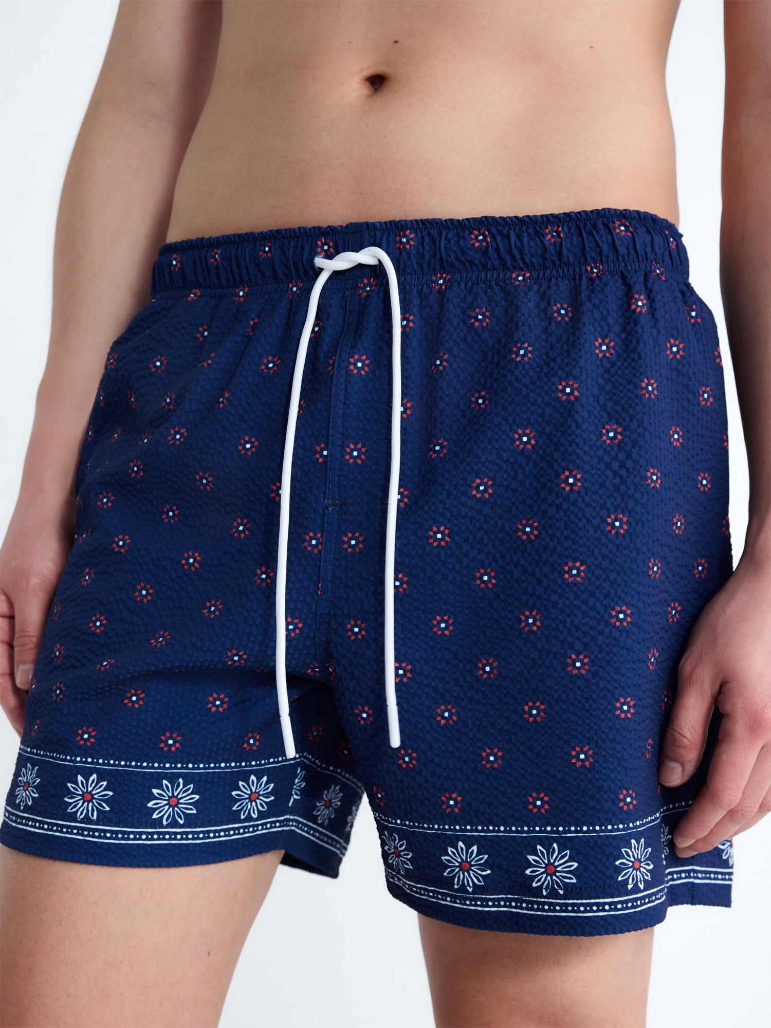 Free Assembly Men's Stretch Seersucker 5" Swim Trunks, Sizes S-3XL