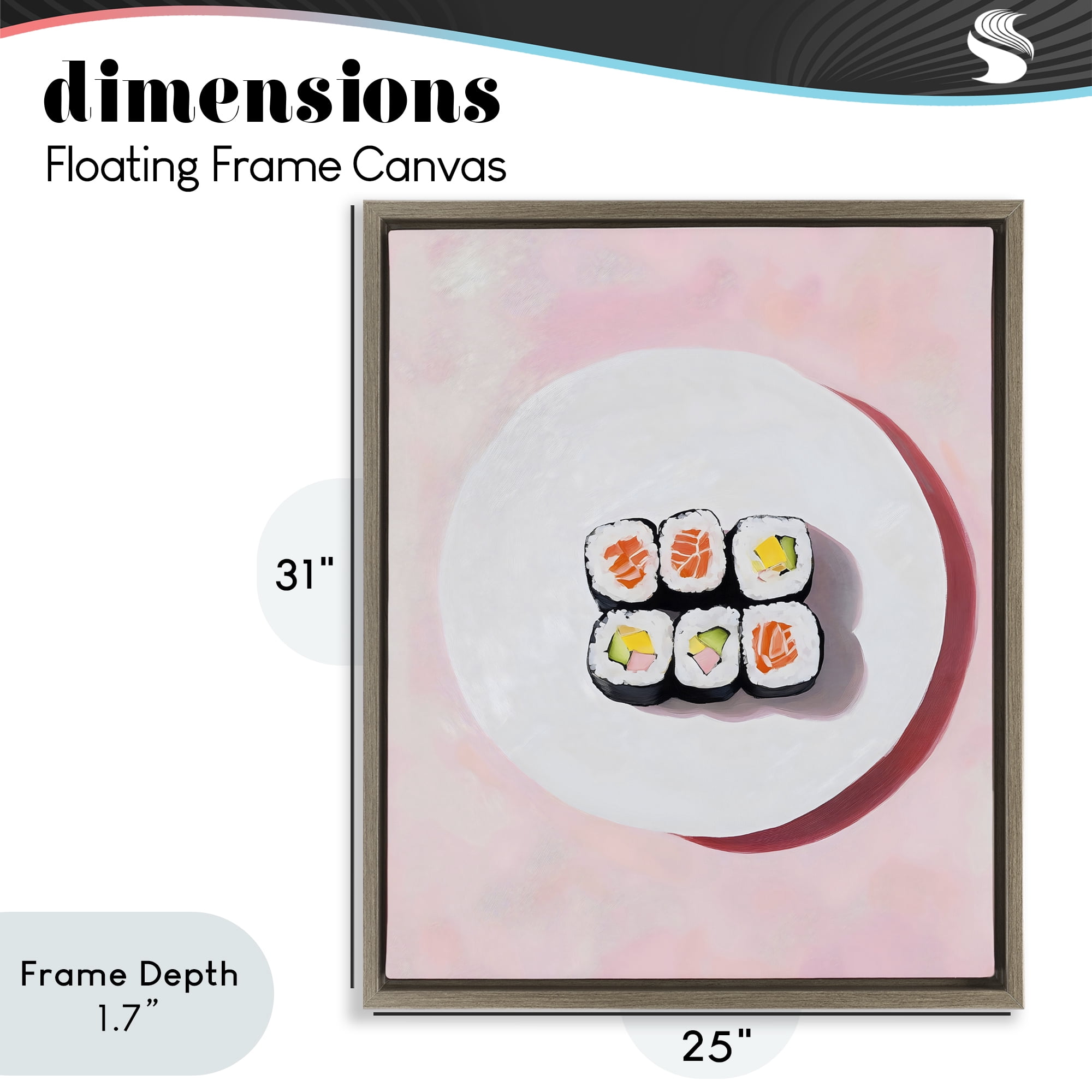 Stupell Industries Sushi Rolls on Plate Brown Framed Floater Canvas Wall Art, design by The Prints Vibe