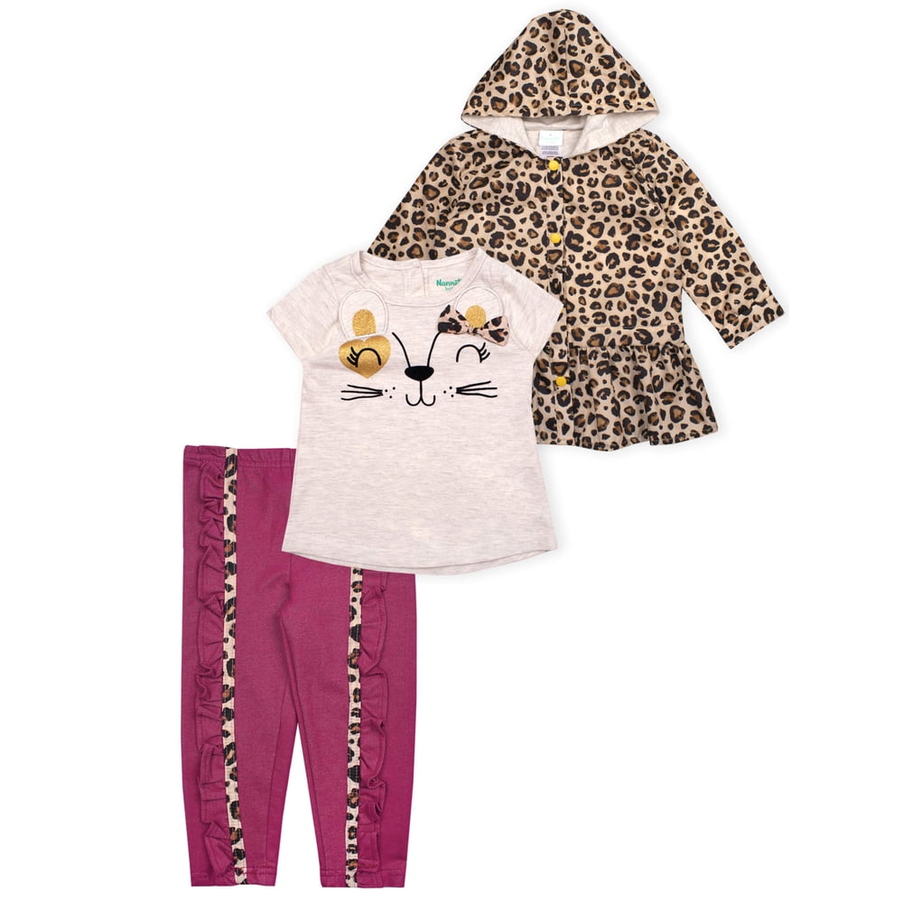 Baby Girl Cheetah Raincoat, Shirt, & Leggings, 3pc