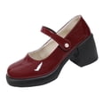 thumbnail image 2 of Viluyesy Womens Mary Jane Shoes Round Toe Patent Leather Pearl Button Strap Platform Block Heel Slip On Dressy Office Wedding Comfort Heeled Shoes Wine Size US7.5, 2 of 10