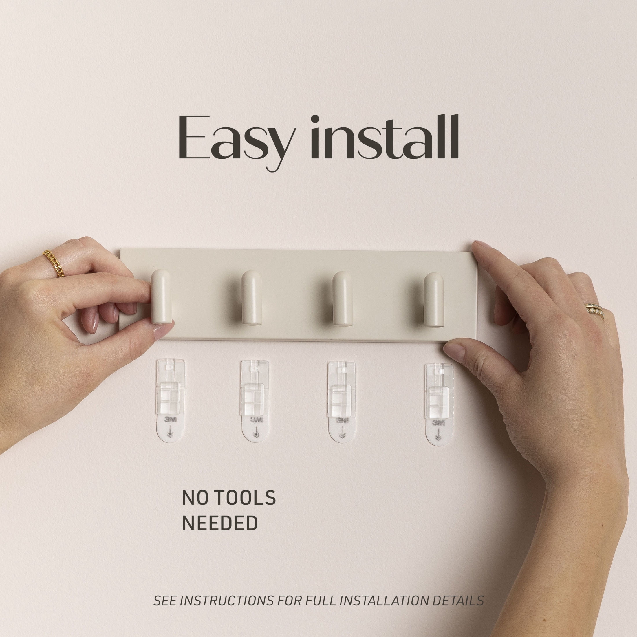 Command Decor Metal Key Rail, Light Beige, Strong Hold, 1 Hook Rail, 8 Small Adhesive Strips