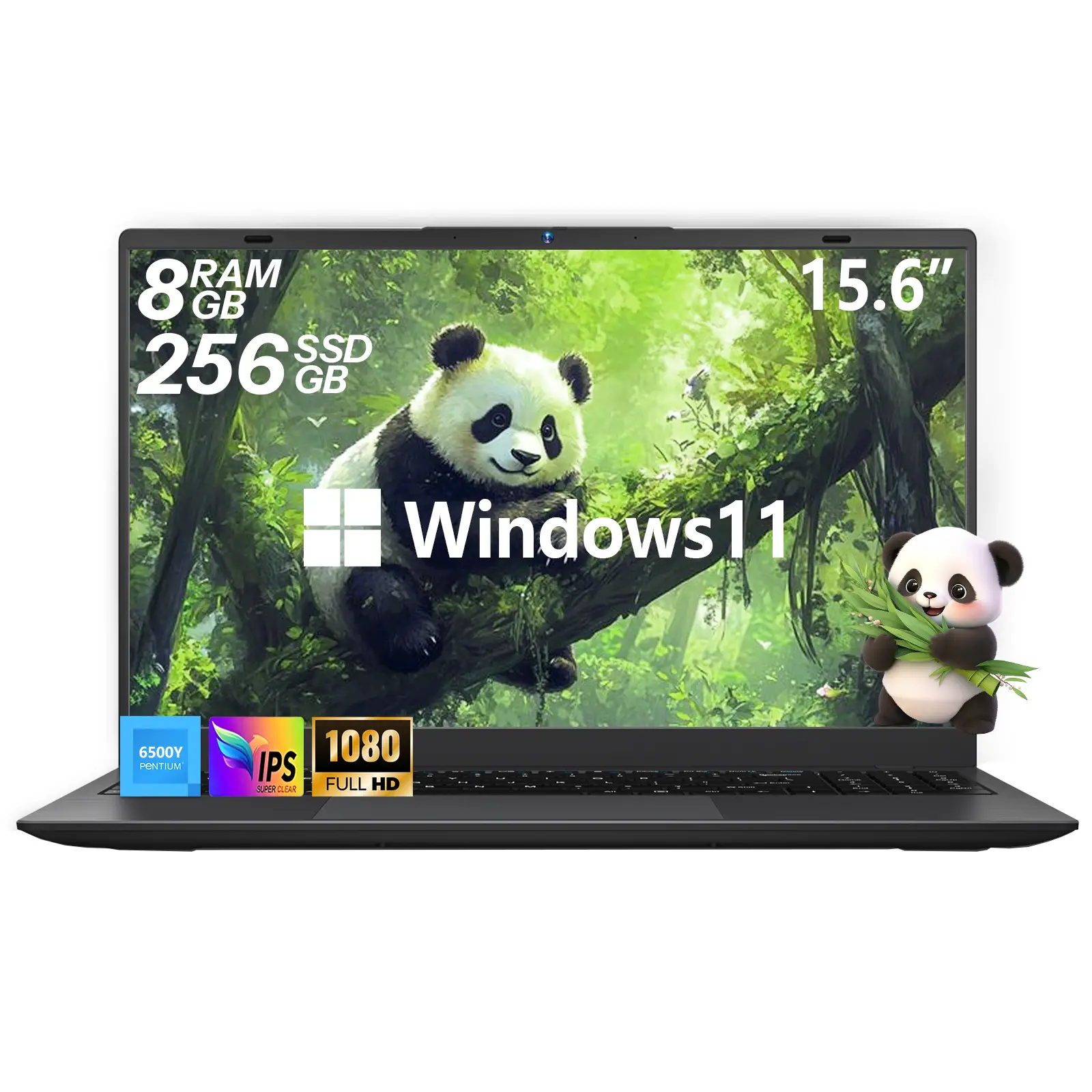15.6 FHD IPS Laptop, 256GB SSD 8GB RAM, Intel 6500Y with 2 Cores 4 Thread computer, Office 2024, Windows 11 Laptop for Business, Study, Office, Dark Gray,
