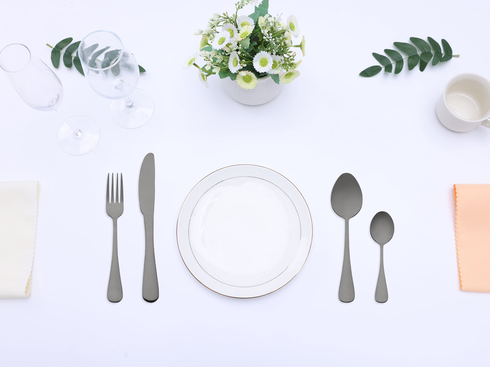Unique Bargains 24 Pcs Stainless Steel Flatware Set with Supporting Shelf Black