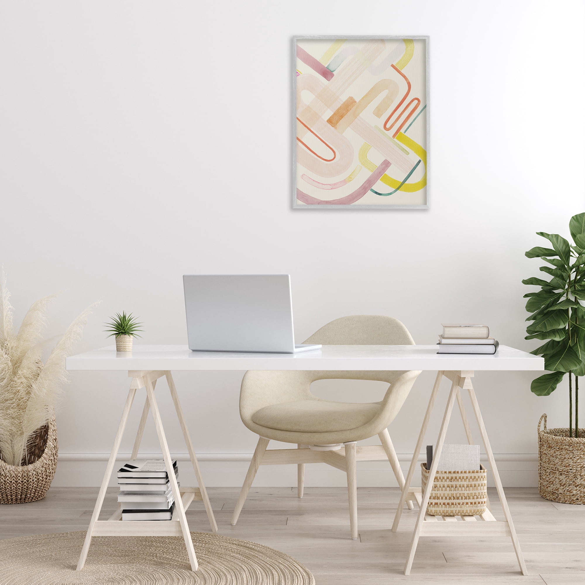 Stupell Industries Overlapping Curved Shapes Abstract Painting Gray Framed Art Print Wall Art, 24 x 30