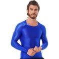 thumbnail image 3 of YiZYiF Mens Glossy O Neck Long Sleeve T-Shirt Solid Color Slim Fit Tops for Yoga Workout Blue XL, 3 of 6