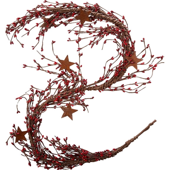 CWI Gifts Pip Berry and Star Garland Artificial Decoration Red and Burgundy 40 In