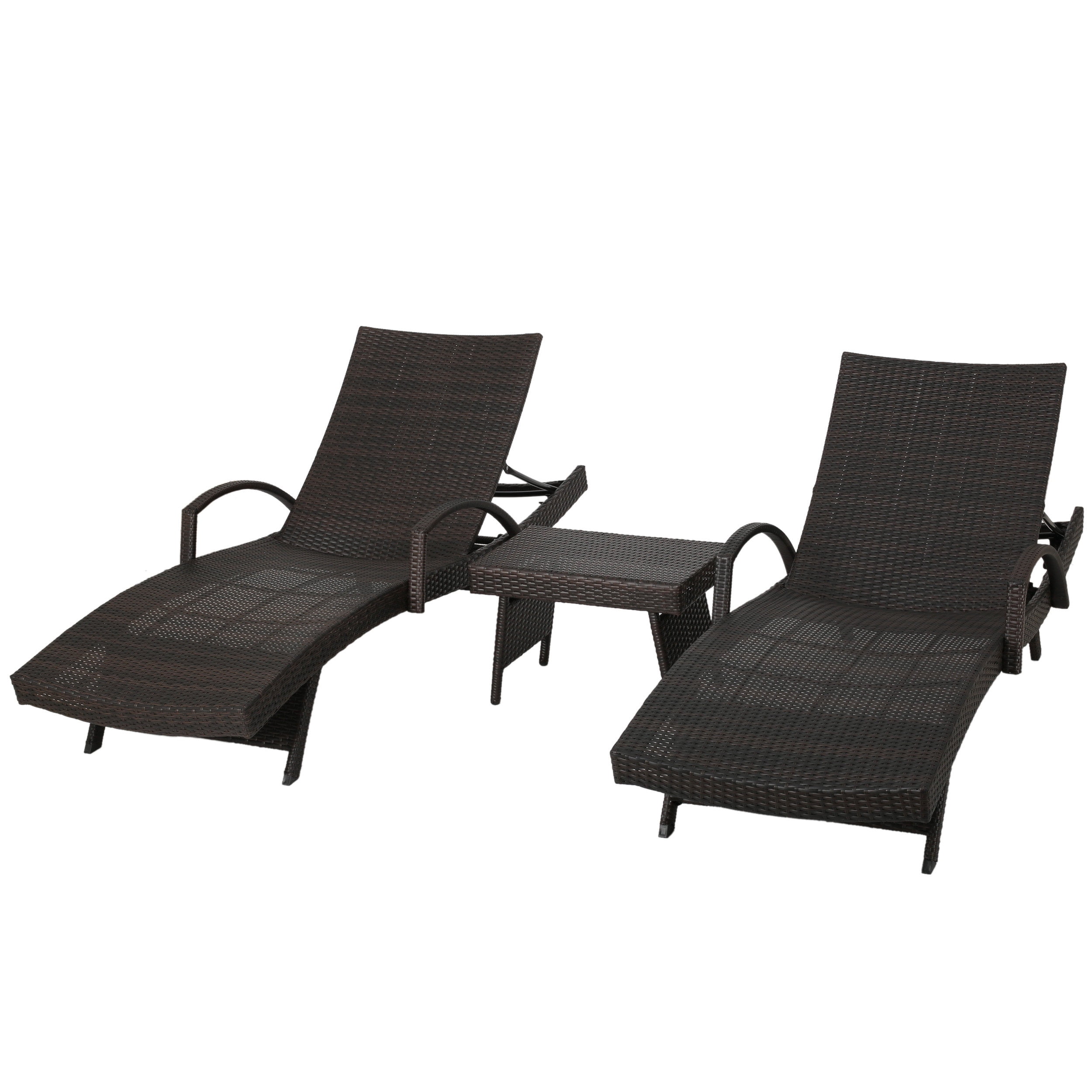 Saugus Outdoor Multibrown Wicker Adjustable Chaise Lounge with Arms W
