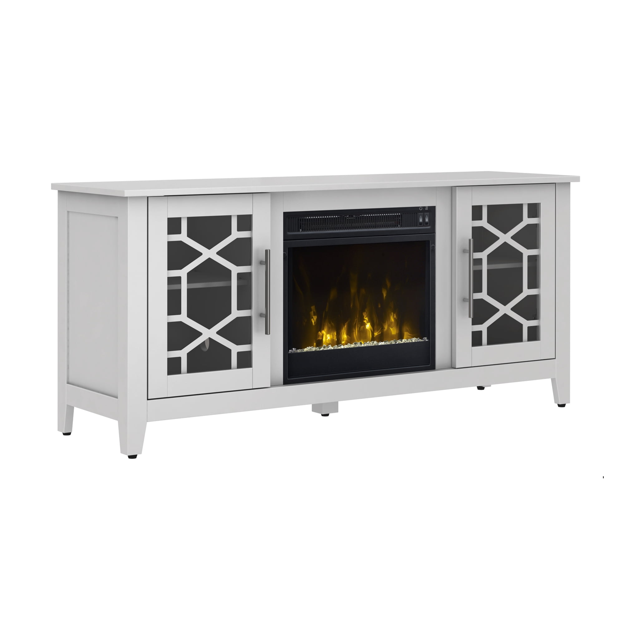 Twin Star Home TV Stand for TVs up to 60 inches with ClassicFlame Electric Fireplace, Pure White