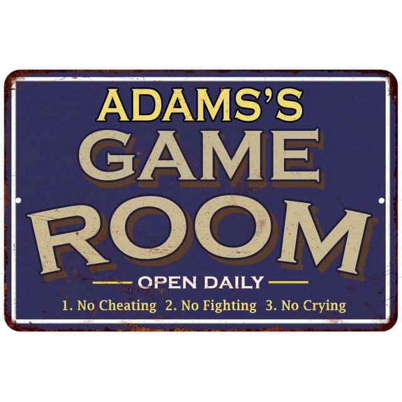 ADAMS'S Blue Game Room Sign Metal Wall Decor 8x12 108120002003