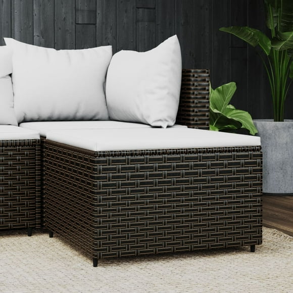 vidaXL Repose-Pieds de Jardin avec Coussin Brun en Rotin Poly