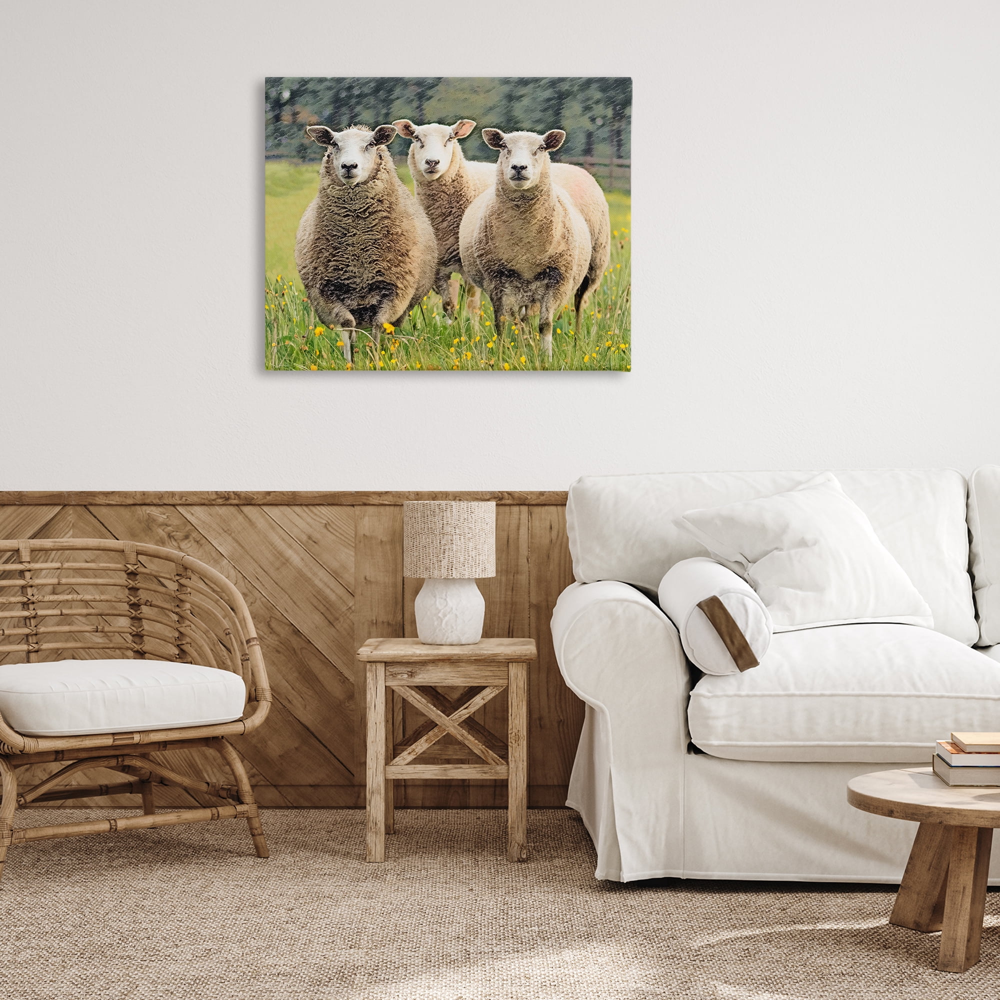 Stupell Industries Sheep Grazing in Grass Animals & Insects Painting Gallery Wrapped Canvas Art Print Wall Art, 40 x 30