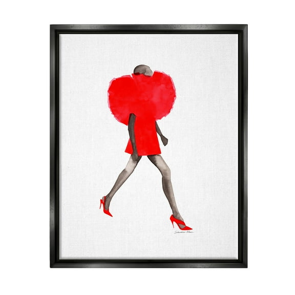 Stupell Red Fashion Pose Beauty & Fashion Painting Black Floater Framed Art Print Wall Art, 17 x 21