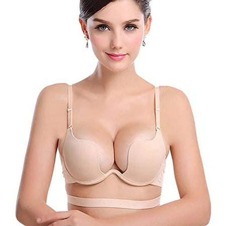 

ZUKULIFE Plunge Bra Womens Essentials Deep U Multi-Way Convertible Push Up Plunge Bra - (Apricot 38B)