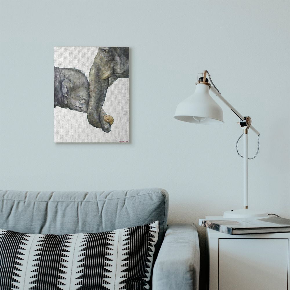 Stupell Industries Cute Baby Elephant Family Animal Watercolor Painting Canvas Wall Art by George Dyachenko