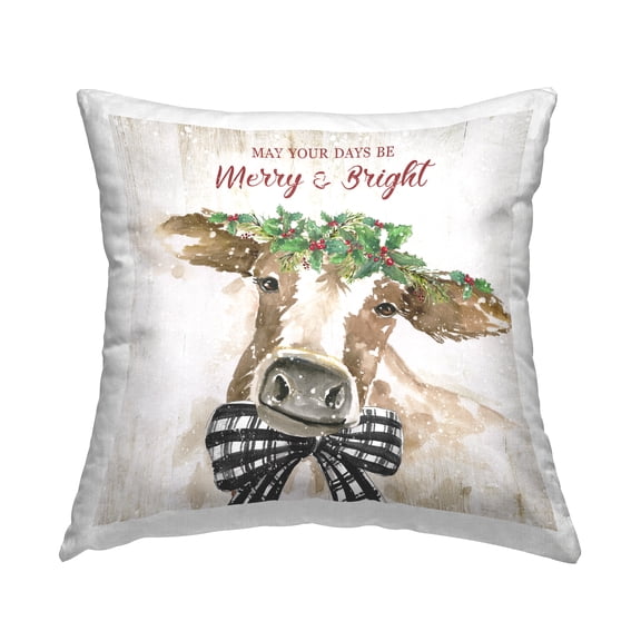 Stupell Industries Merry & Bright Country Cattle Printed Throw Pillow Design by Nan