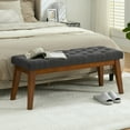 thumbnail image 3 of 43.5'' Linen Bedroom Bench, Upholstered End of Bed Bench with Tufted Button, Padded Vintage Dining Bench, Entryway Bench with Solid Wood Legs, Kitchen, Living Room, Hallway, Dark Gray Tufted, 3 of 8