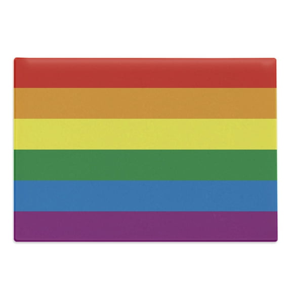 Pride Cutting Board, Horizontal Rainbow Colored Flag of Gay Parade Freedom Equality Love Passion Theme, Decorative Tempered Glass Cutting and Serving Board, Large Size, Multicolor, by Ambesonne