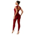 thumbnail image 3 of Fldy Womens Sparkly Rhinestone Gymnastics Romper Sleeveless Unitard for Rhythmic Dance Competition Burgundy S, 3 of 6
