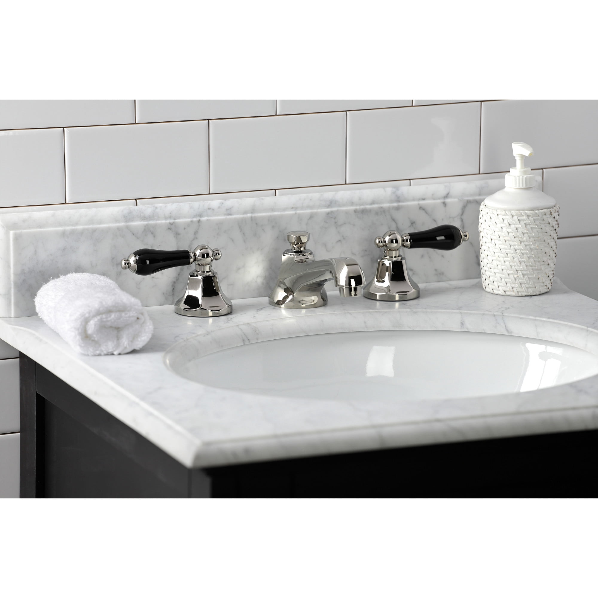 Kingston Brass KS4466PKL Duchess Widespread Bathroom Faucet with Brass Pop-Up, Polished Nickel