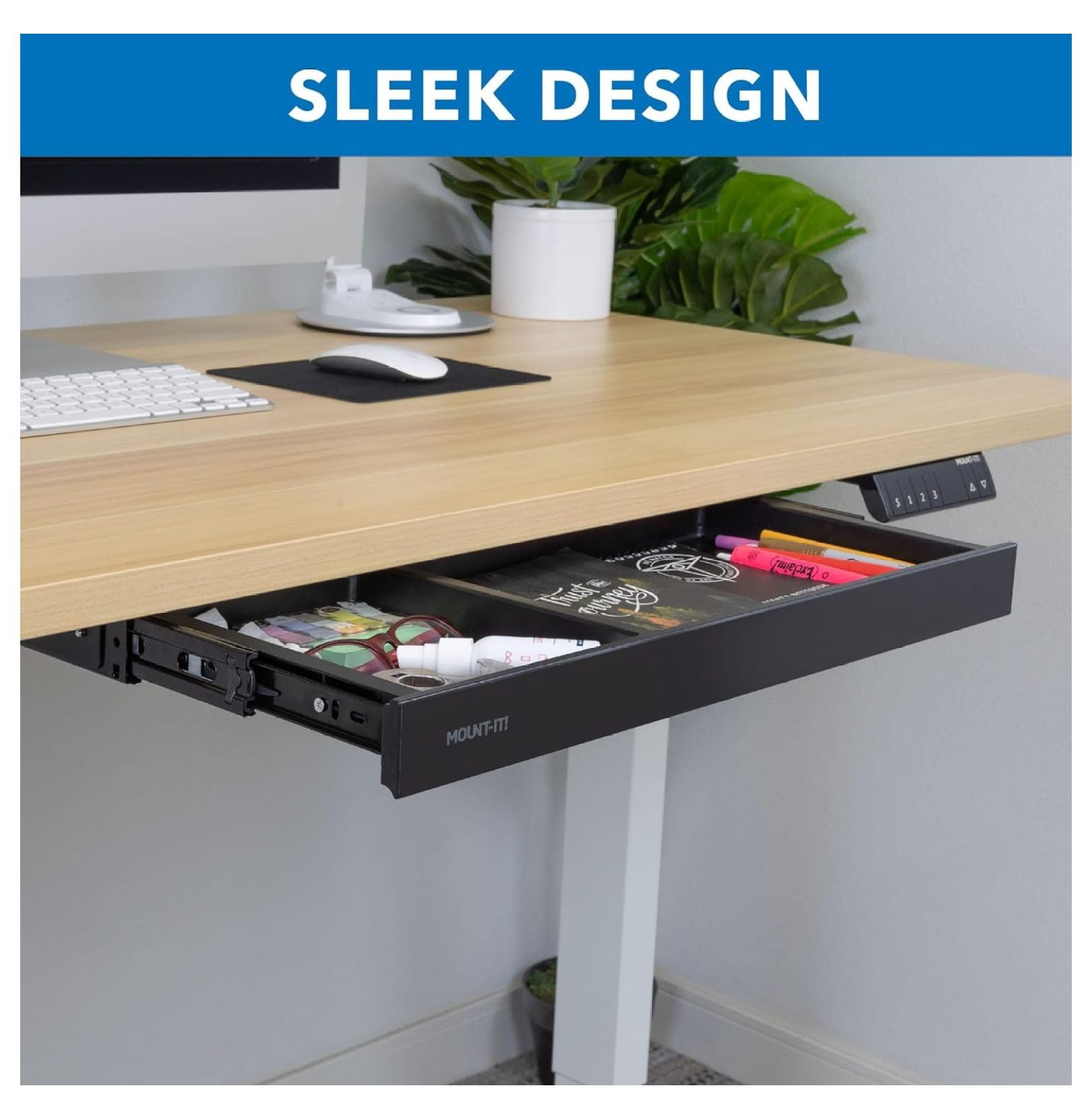 Under Desk Storage Drawer - Shallow Under Desk Drawer Organizer - Standing Workstation Storage Attachment - 20.7" Width Under Table Counter