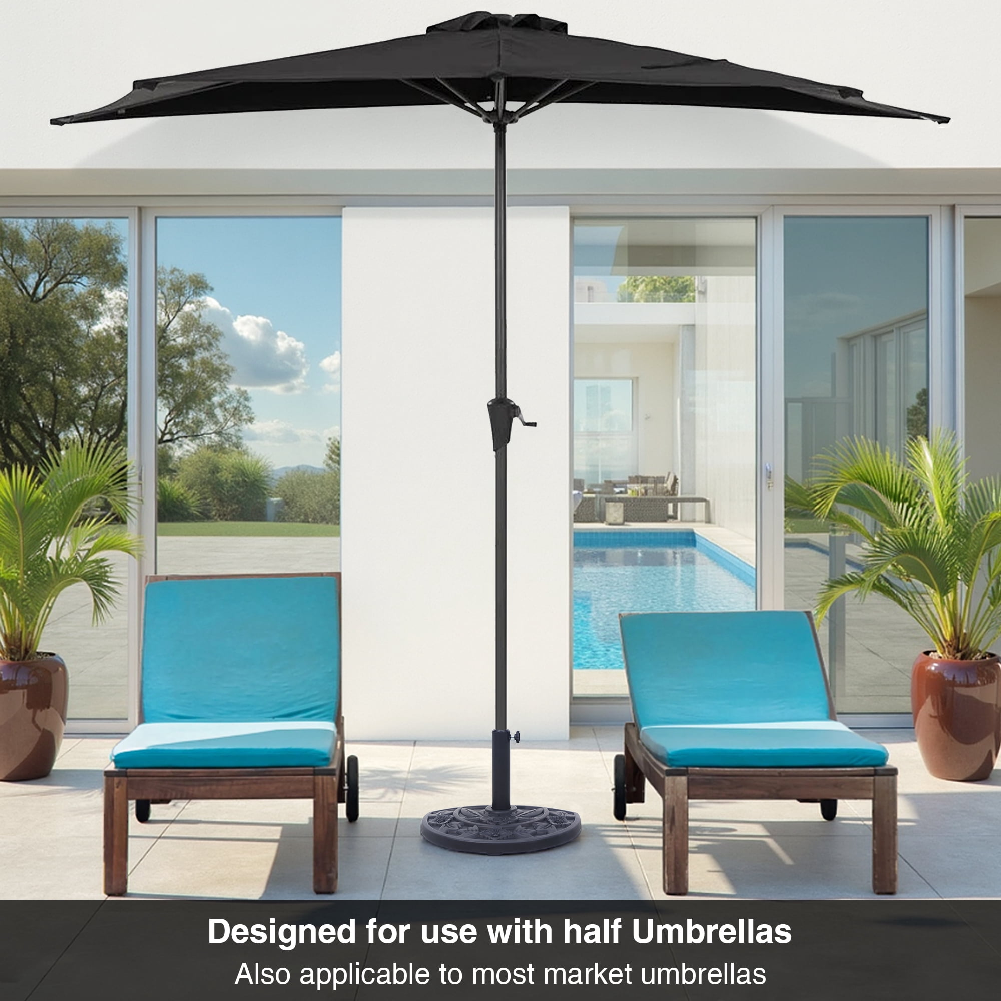 Abble Half Round Resin Outdoor Patio Umbrella Base Stand 20 Lbs