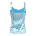 thumbnail image 2 of Aiihoo Women's Wet Look Metallic Tank Tops Spaghetti Straps Camisole Slim Vest Shirt Hip Hop Dancewear Light Blue M, 2 of 7