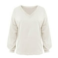 thumbnail image 5 of APEXFWDT Women's V Neck Oversized Sweatshirt Long Sleeve Pullover with Frayed Hem Casual Daily Wear,XL,White, 5 of 5