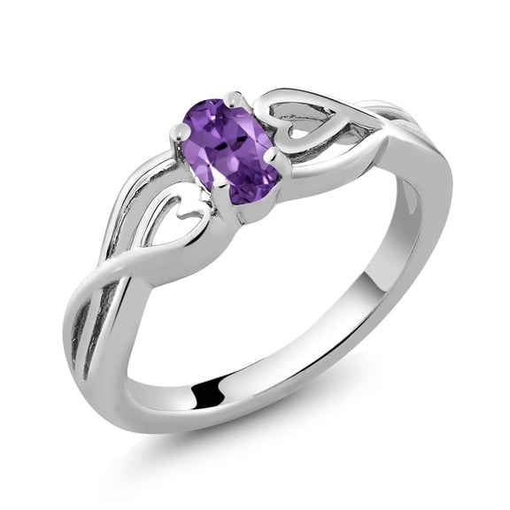 Gem Stone King 0.35 Cttw Oval Purple Amethyst Solitaire Ring for Women | 925 Sterling Silver | Oval 6X4MM | Gemstone Birthstone | Size 8