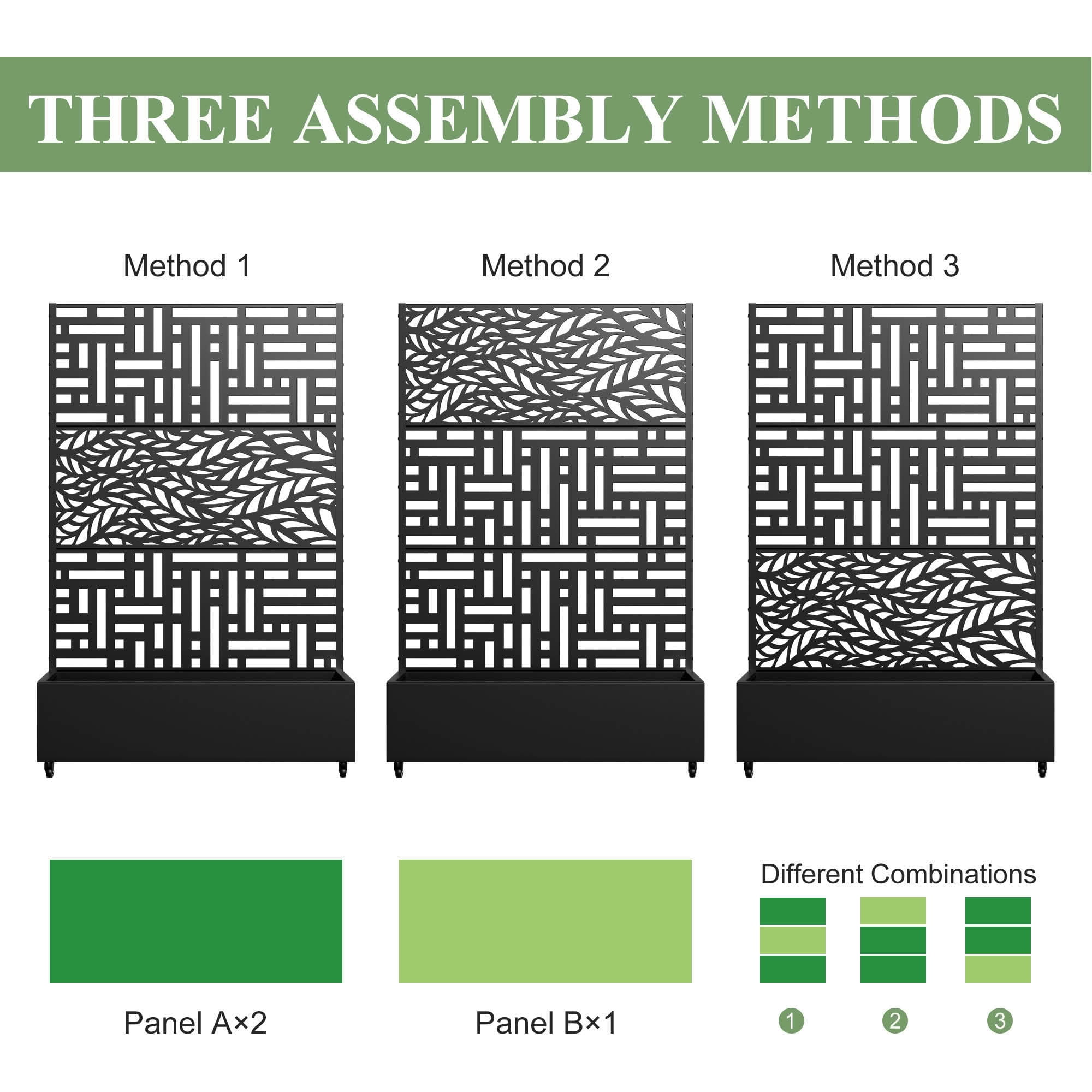 MAYEERTY 72x47x16 Inch Black Metal Planter Box with Trellis for Outdoor Garden & Patio