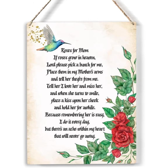 Mother's Day Wood Sign Roses for Mom Wooden Signs Rustic Hanging Plaque Home Wall Art 8x10, Perfect Mom Sign Wall Decor for Home Bedroom