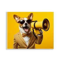 Stupell Industries Dog with Yellow Megaphone Animals & Insects Painting Unframed Art Print Wall Art, 14 x 11