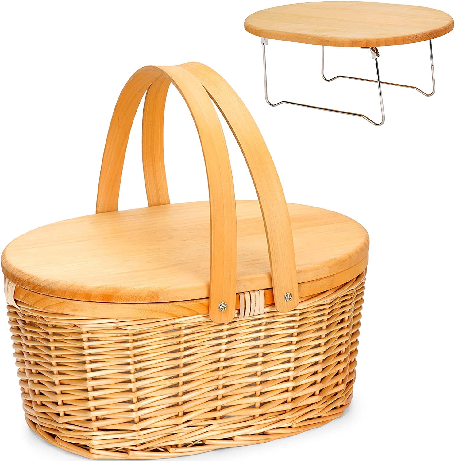 Outdoor Party Beach Wine Baskets for Couples Park Large Willow Picnic Basket Cooler for Gift Camping Wicker Picnic Basket with Insulated Cooler Compartment & Double Swing Handles BBQ.Red 
