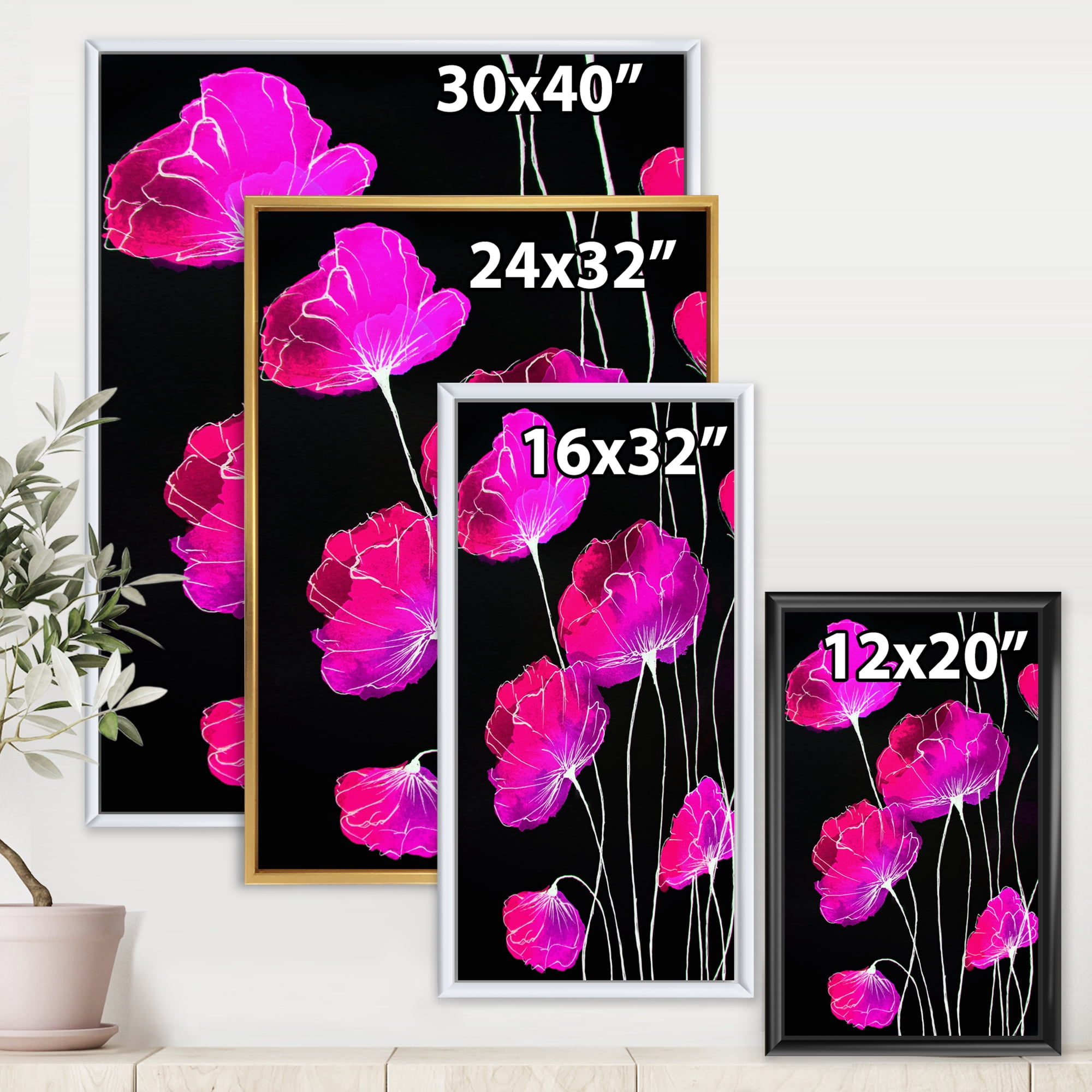 Designart 'Abstract Red Flower Detail On Black Background I' Traditional Framed Canvas Wall Art Print